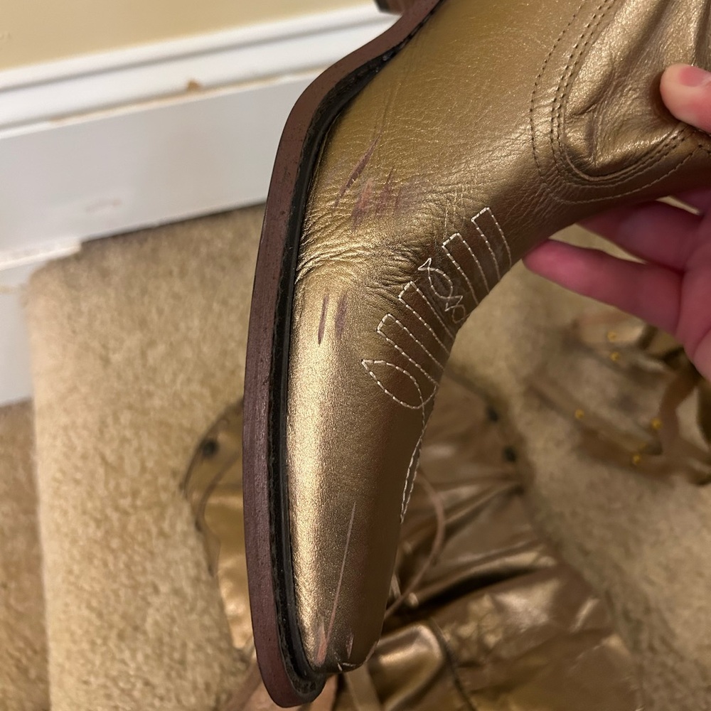 Steve Madden leather metallic gold stud detail slouch fringe cowgirl boots - Picture 10 of 13